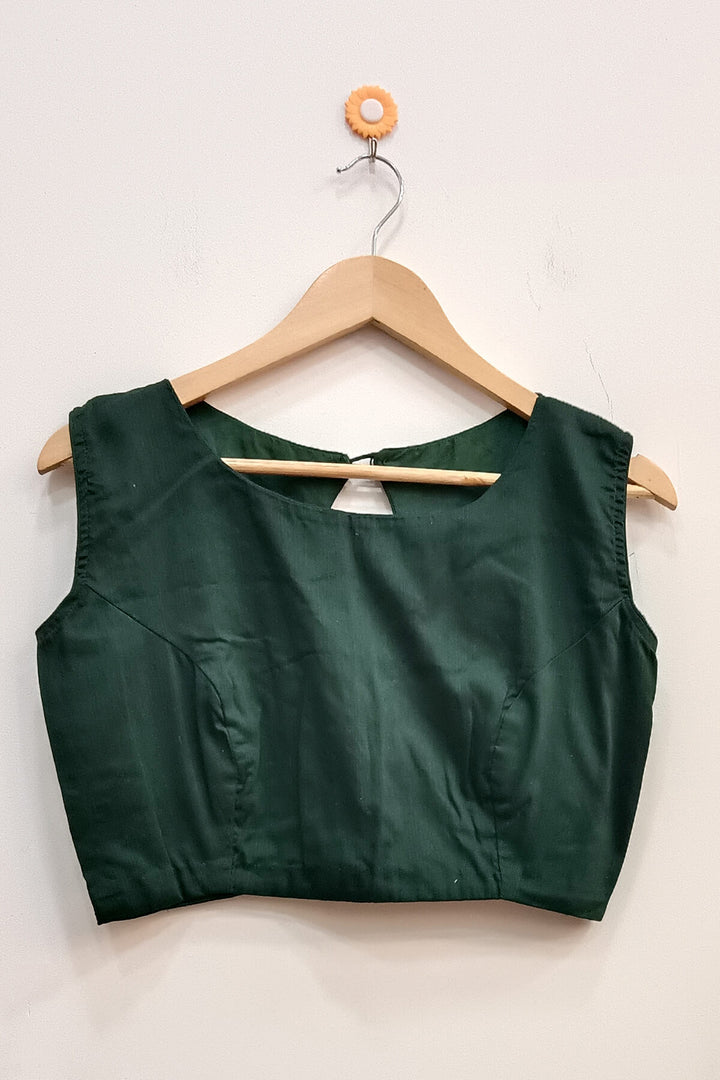 Raw silk  boat neck  blouse in bottle green