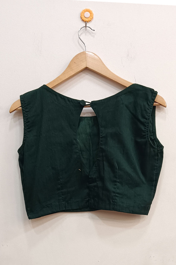 Raw silk  boat neck  blouse in bottle green