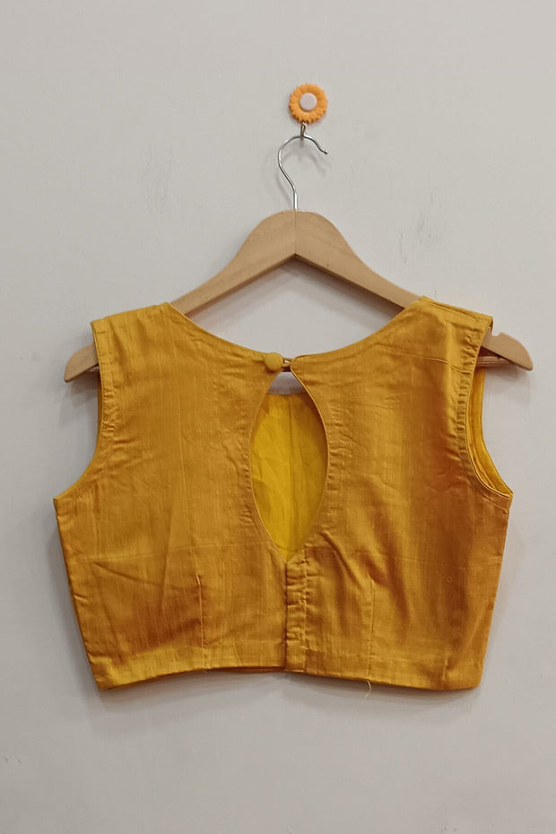 Raw silk  boat neck  blouse in mustard