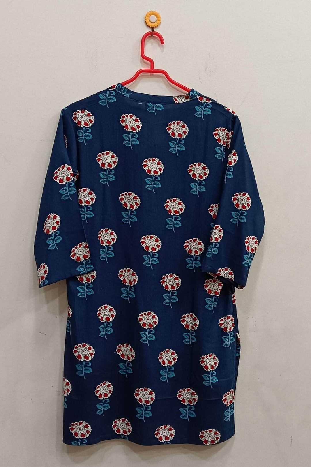 Rayon tunic in  blue in red floral