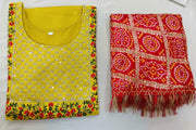 Muslin  2 piece   kurta & dupatta set in yellow with embroidery work