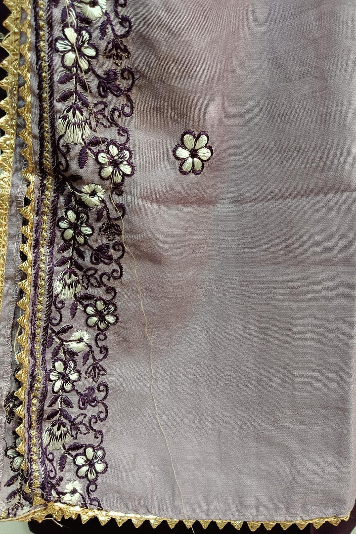 Muslin 3 piece kurta set (top ,  bottom & dupatta ) in wine colour