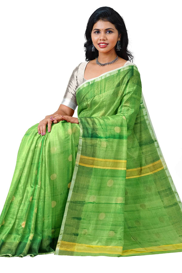 Handwoven Uppada pure silk saree in mint green 
