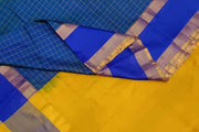 Handloom Uppada pure silk saree in  checks in peacock blue