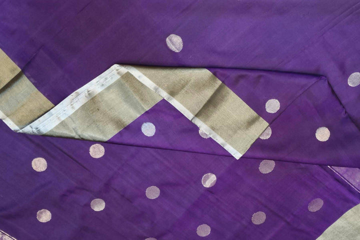Handwoven Uppada pure silk saree in blue berry with round motifs
