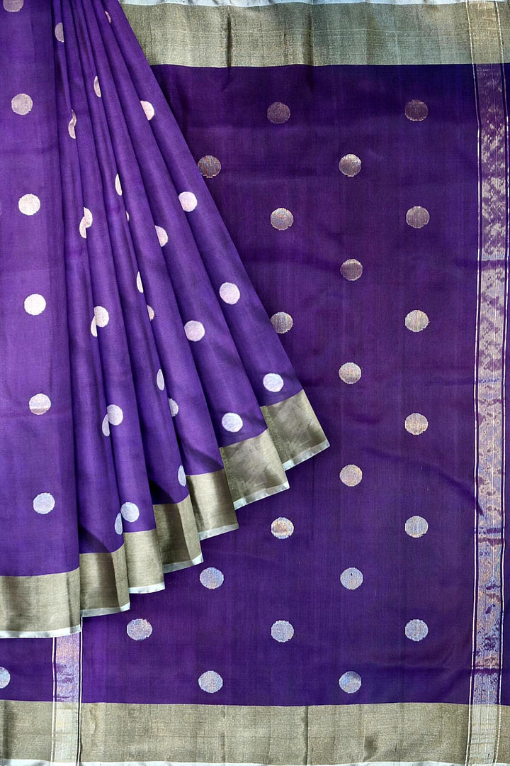 Handwoven Uppada pure silk saree in blue berry with round motifs