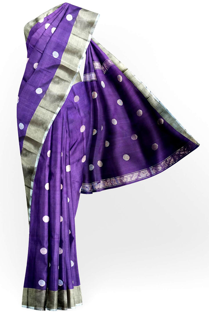 Handwoven Uppada pure silk saree in blue berry with round motifs