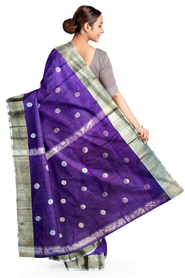 Handwoven Uppada pure silk saree in blue berry with round motifs