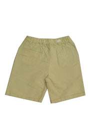 Solid linen shorts with stretchable waist and pockets in beige