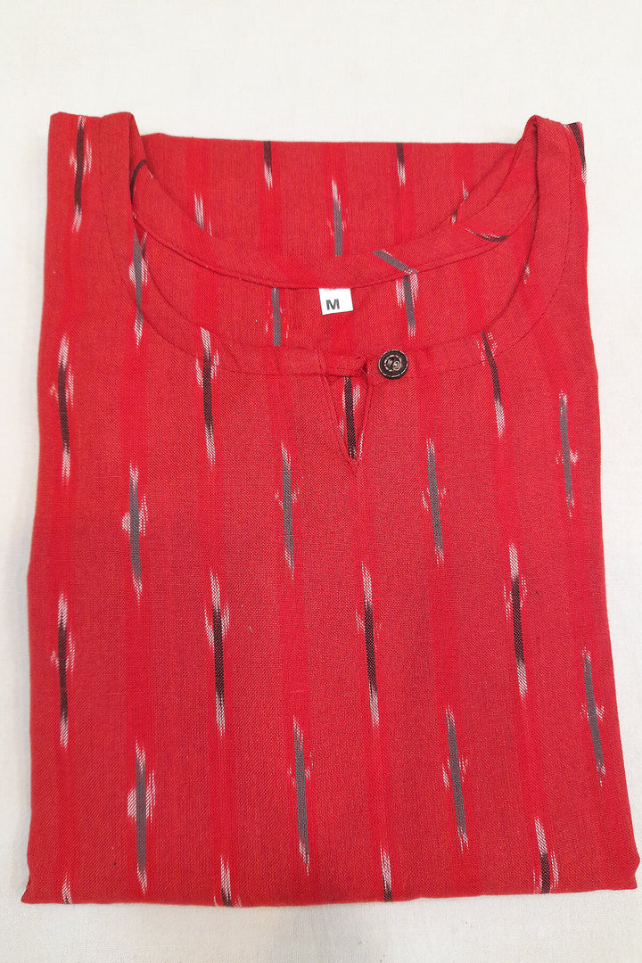 Handwoven ikat cotton kurti in straight cut in red