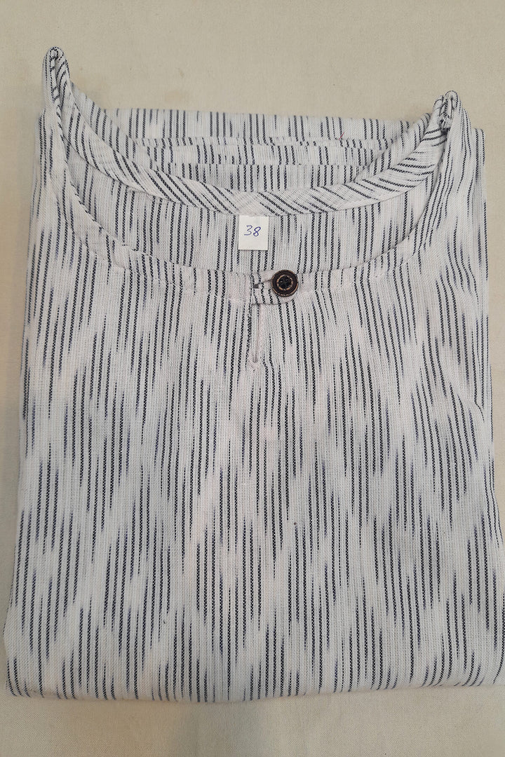 Handwoven ikat cotton kurti in straight cut in white