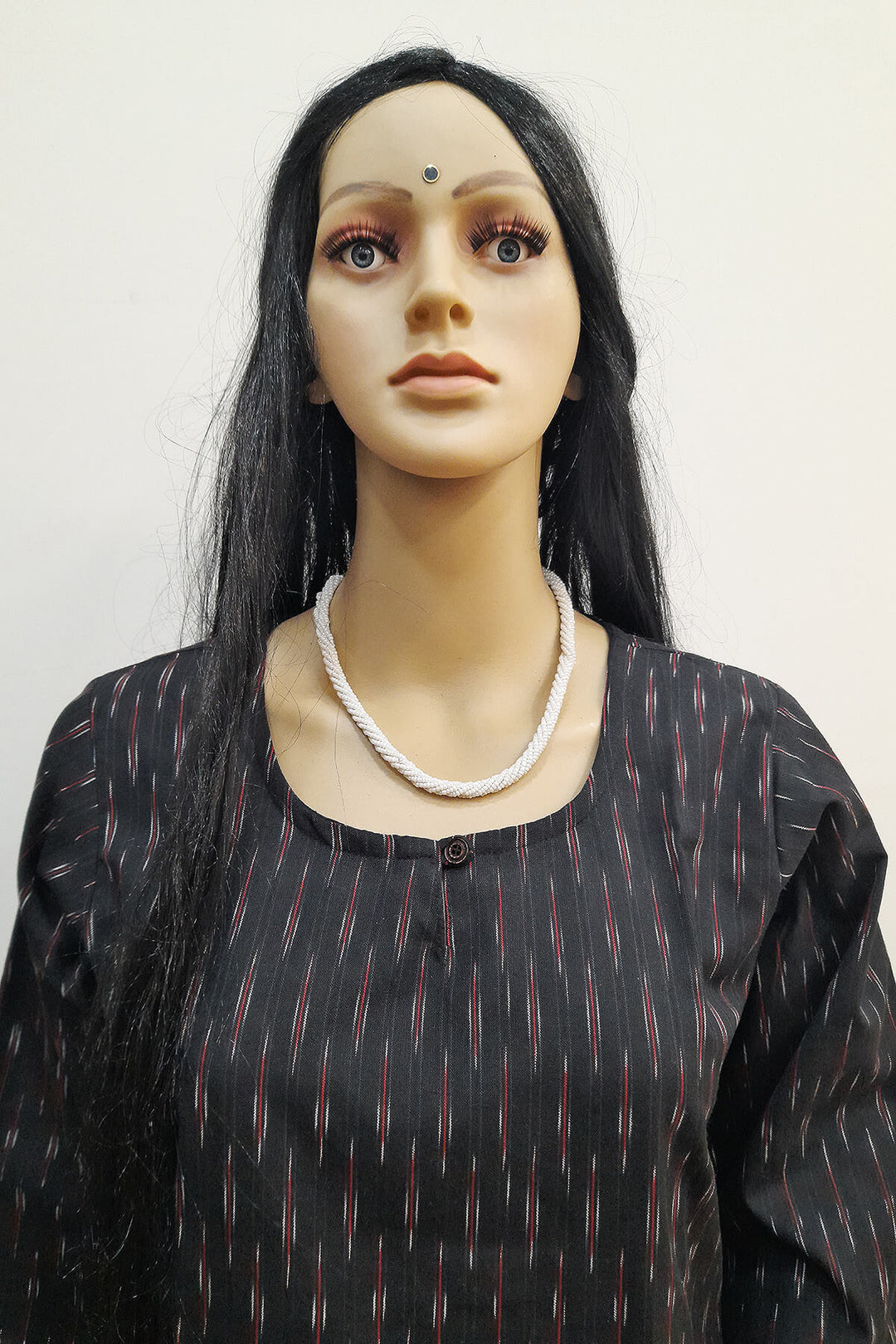 Handwoven ikat cotton kurti in straight cut in black