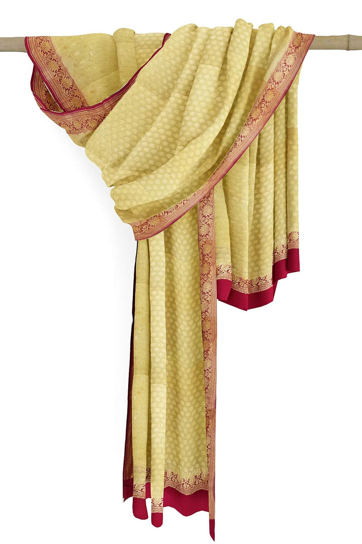 Handloom Banarasi silk georgette dupatta in  beige