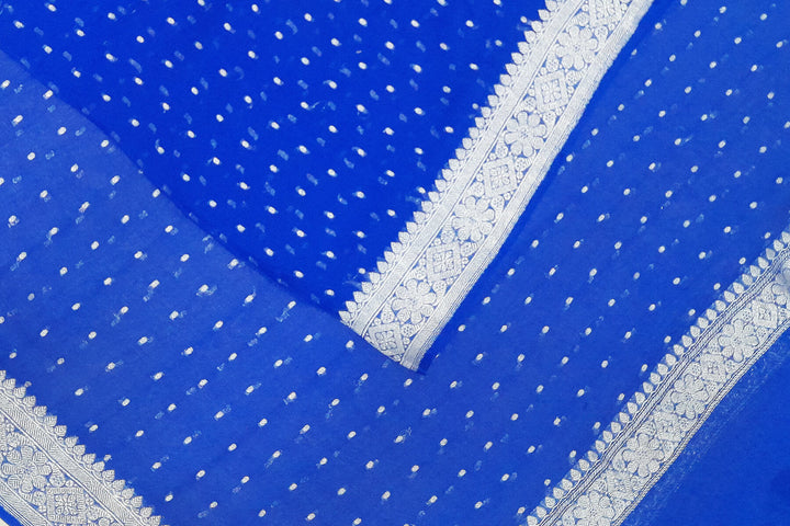 Banarasi chiffon dupatta in blue with silver zari border