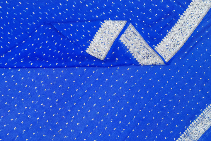 Banarasi chiffon dupatta in blue with silver zari border
