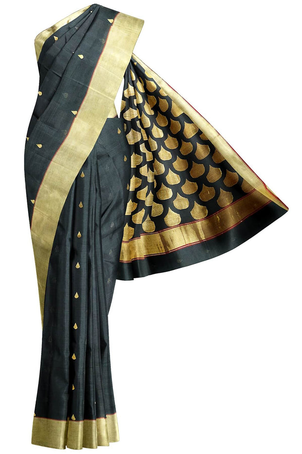 Handloom Chanderi silk cotton saree in black