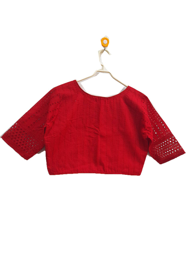 Hakoba pure  cotton boat neck blouse in red with front open