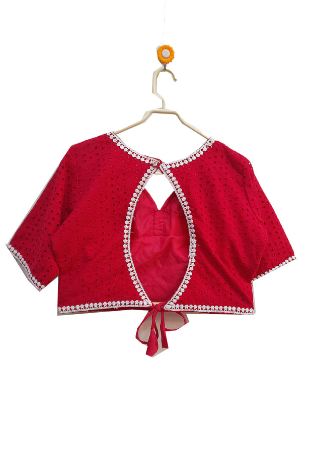 Hakoba pure  cotton  blouse in red with lace work