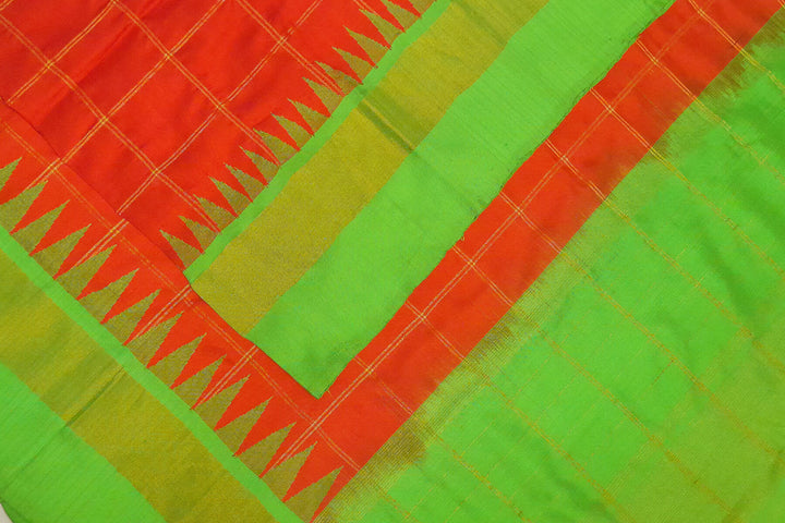 Handloom Gadwal pure silk dupatta in red with temple border