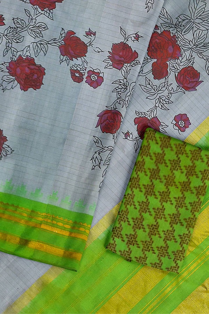 Handwoven Gadwal pure silk  floral printed saree