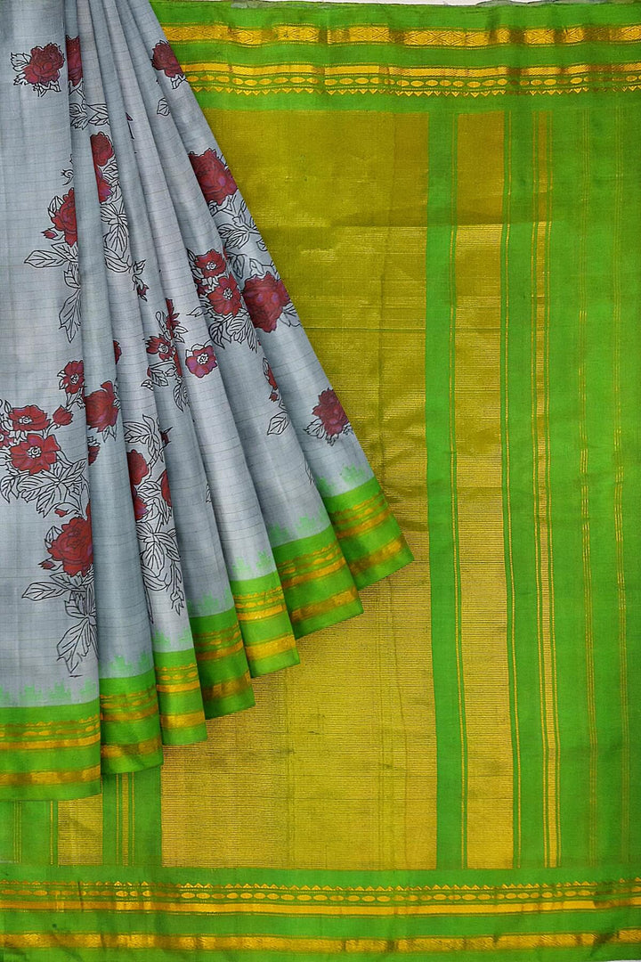 Handwoven Gadwal pure silk  floral printed saree