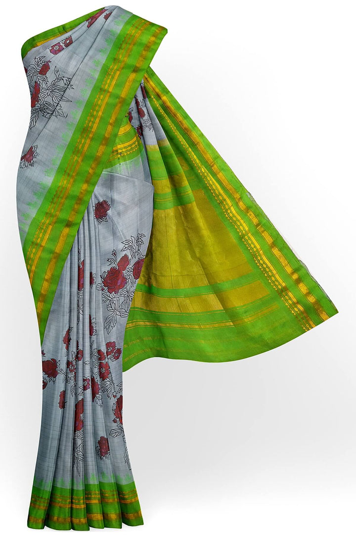 Handwoven Gadwal pure silk  floral printed saree