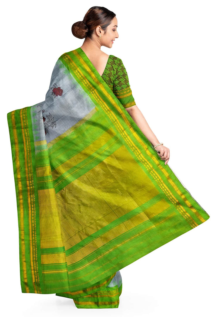 Handwoven Gadwal pure silk  floral printed saree