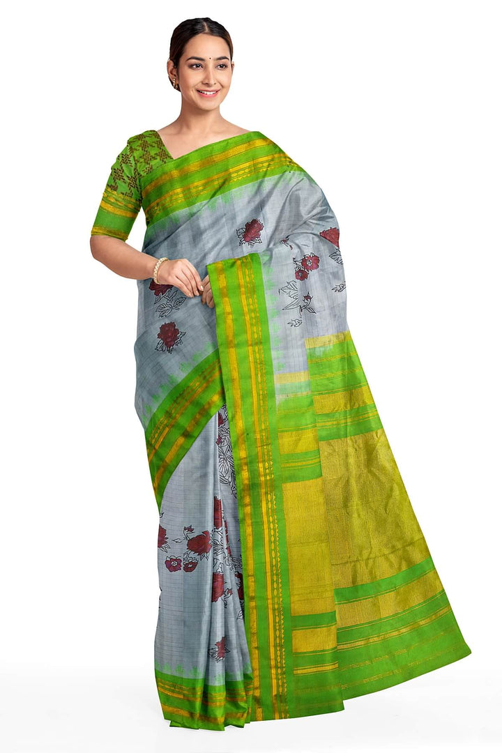 Handwoven Gadwal pure silk  floral printed saree