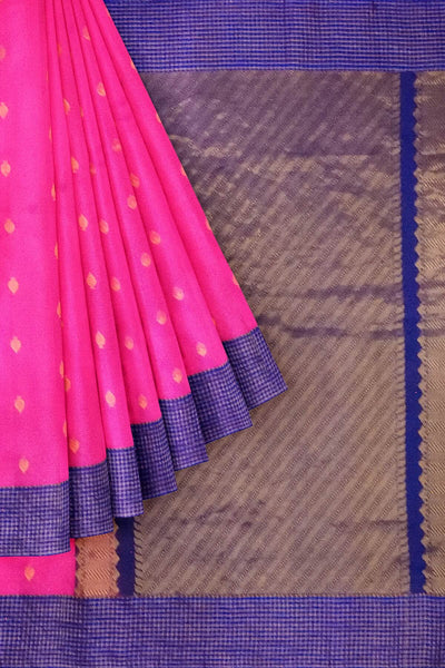 Gadwal pure silk saree in pink and blue checks border