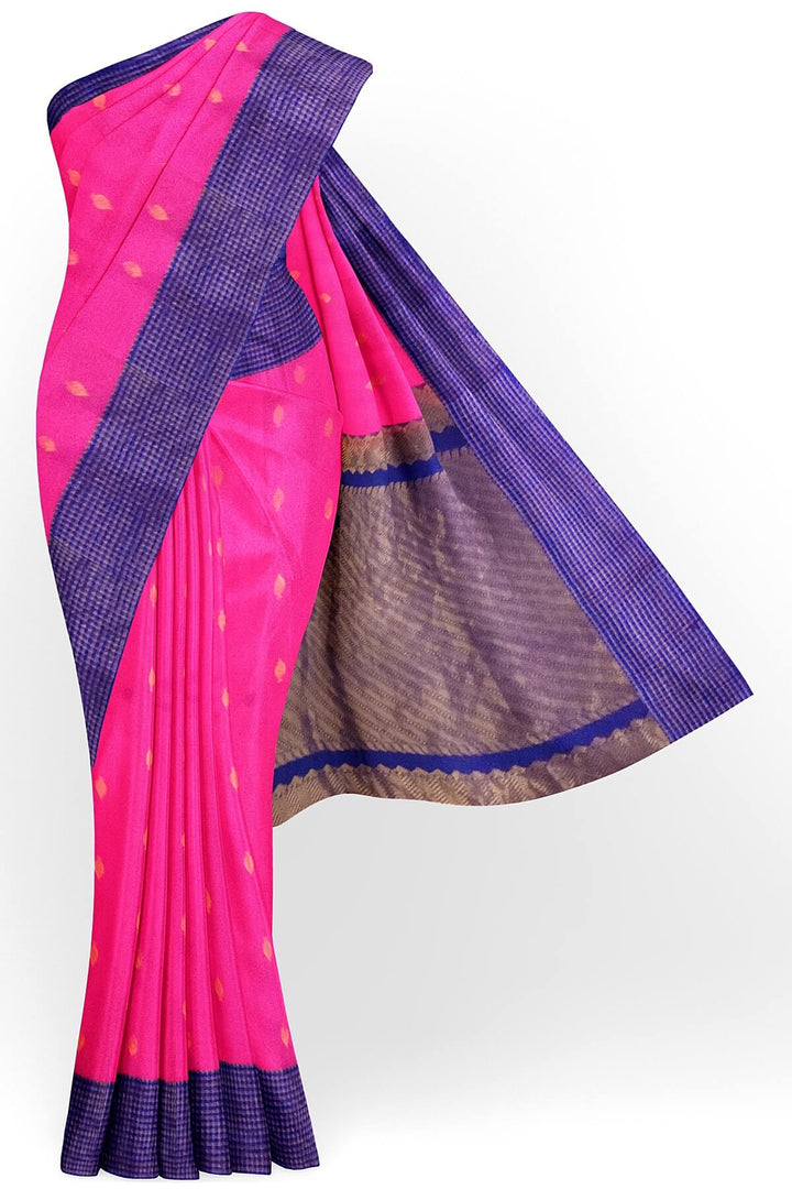 Gadwal pure silk saree in pink and blue checks border