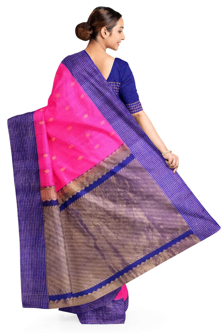 Gadwal pure silk saree in pink and blue checks border