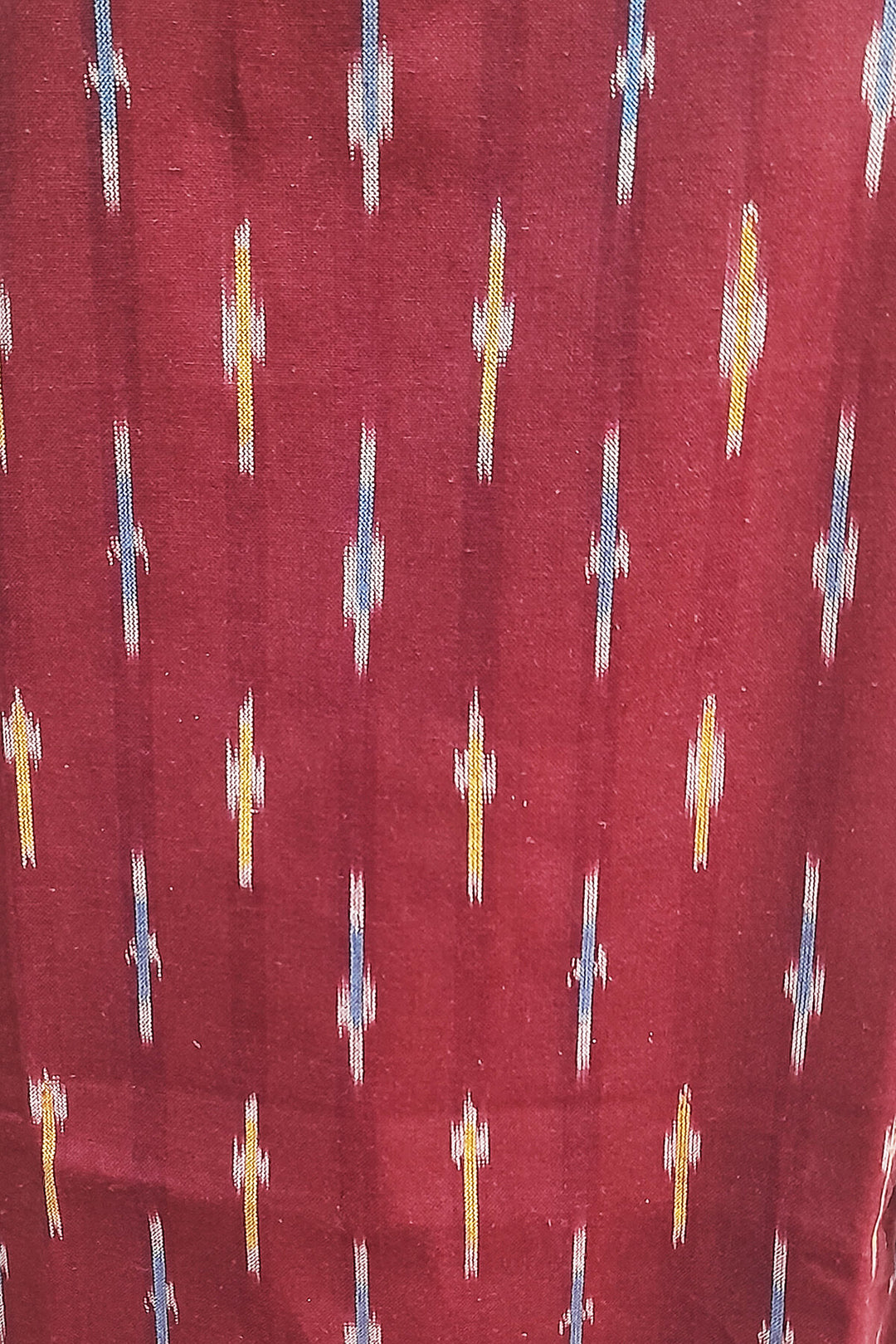 Handwoven ikat cotton kurti in straight cut in maroon