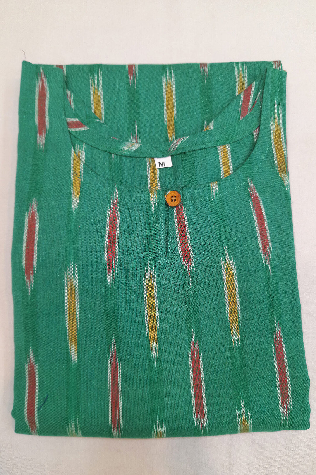 Handwoven ikat cotton kurti in straight cut in green