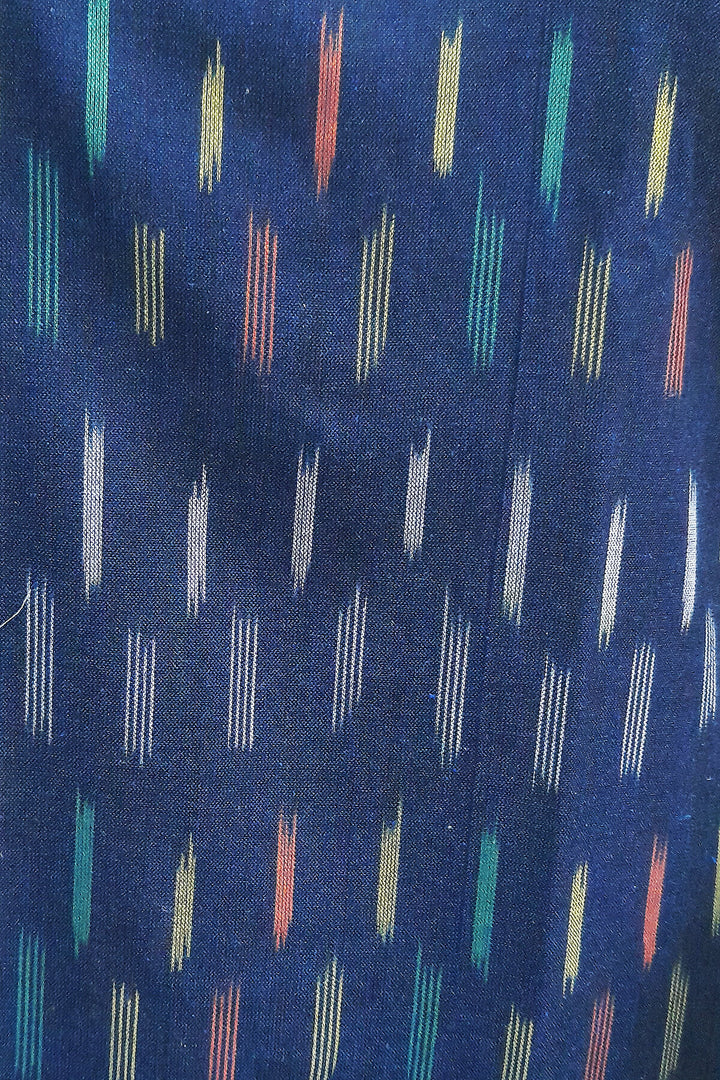 Handwoven ikat cotton kurti in straight cut in navy blue