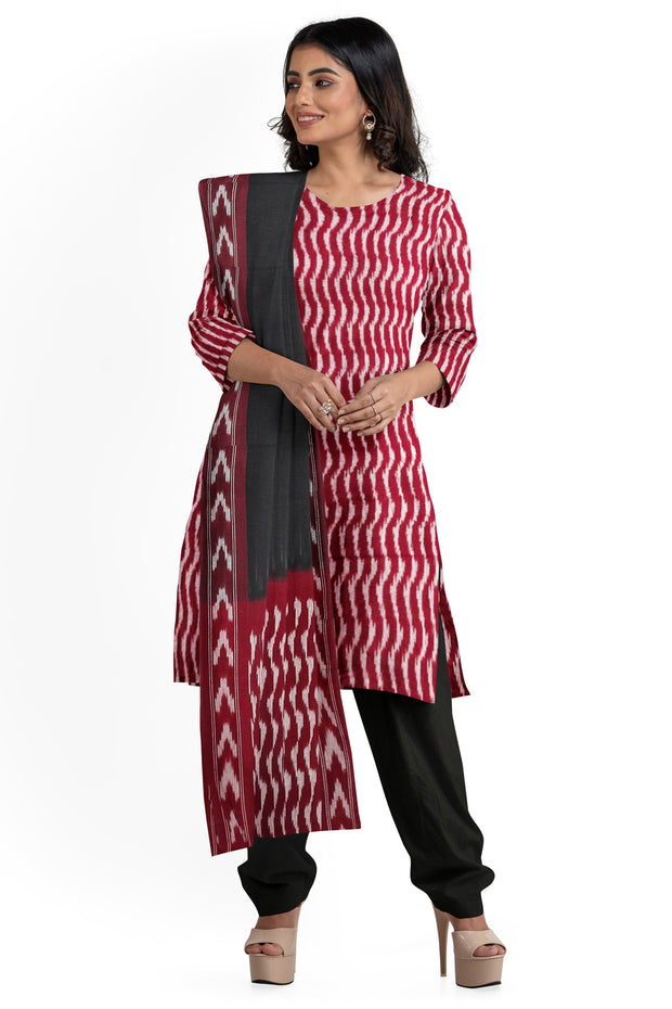 Ikat pure  cotton 3 piece salwar suit material in maroon & black