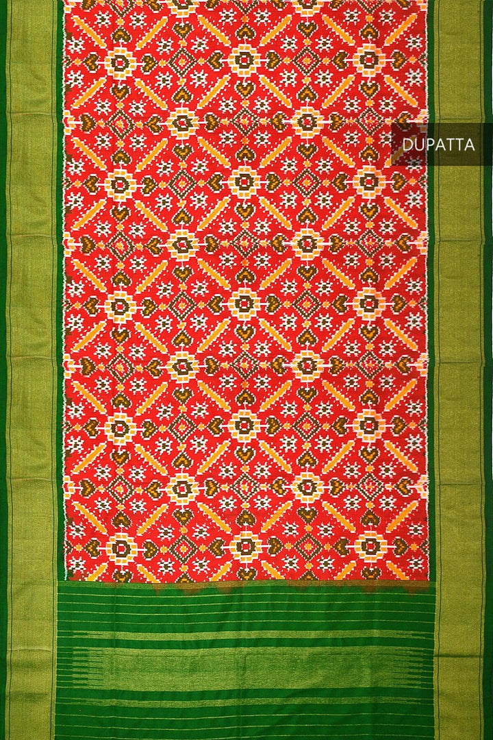 Handwoven Ikkat pure silk dupatta in red in pan patola pattern