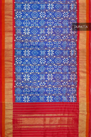 Ikat pure silk dupatta in double shaded blue