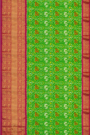 Handwoven Ikat pure silk unstitched lehenga material  in green in narikunj pattern