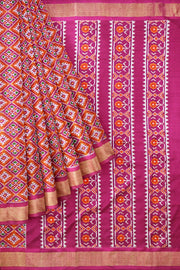 Double ikat pure silk saree in pink in choktha bhat (diamond pattern)