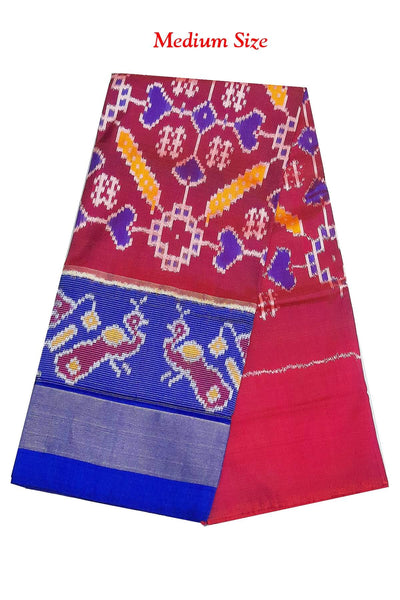 Handwoven Ikat pure silk unstitched lehenga material in  magenta in pan bhat pattern