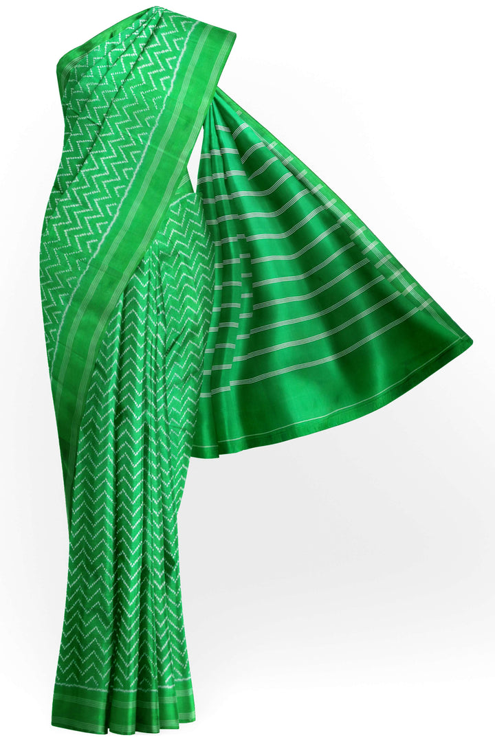 Ikat pure silk saree in wave pattern in green