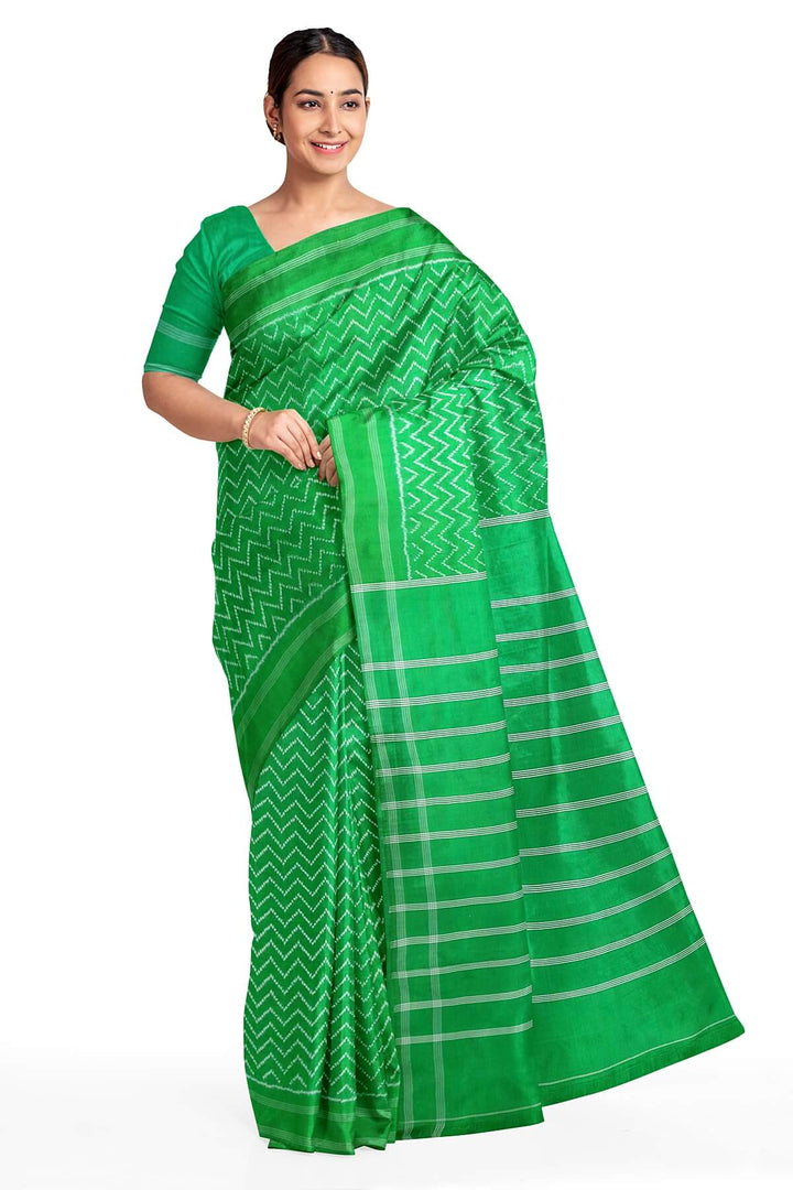 Ikat pure silk saree in wave pattern in green