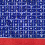 Handwoven Ikat pure silk fabric in blue with red border