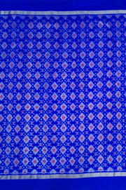 Handwoven Ikat pure silk fabric in diamond pattern in blue with border