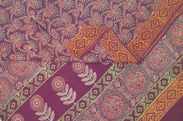 Jaipur cotton saree with Bagru hand block  print in purple & maroon