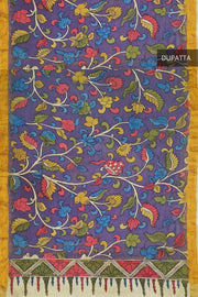 Ponduri  cotton dupatta in hand painted kalamkari in purple