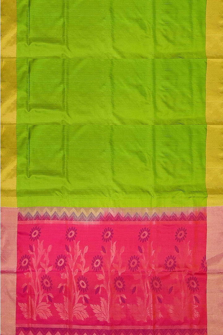 Handloom Kanchi soft silk saree in green & pink in partly style.
