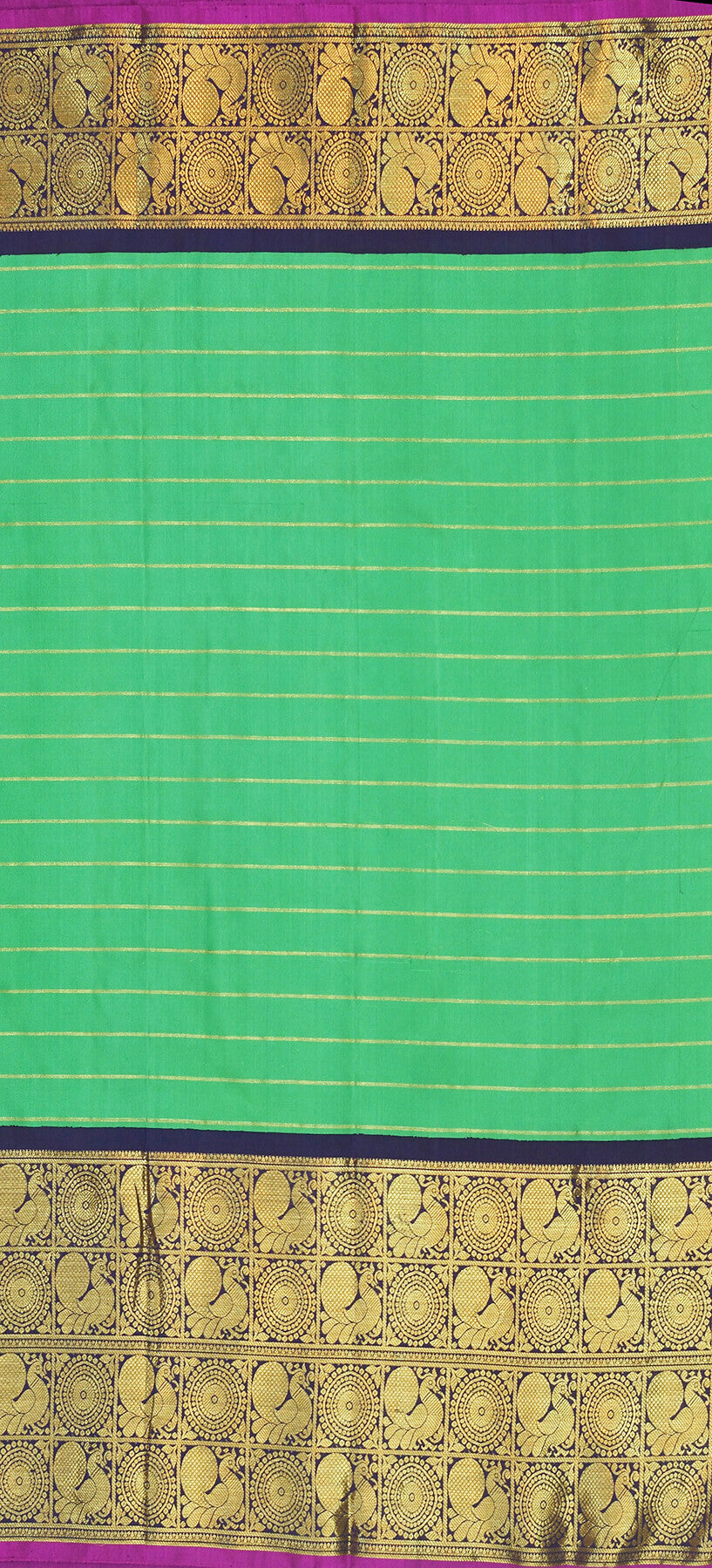 Kanchi pure silk pure zari saree in green with zari stripes