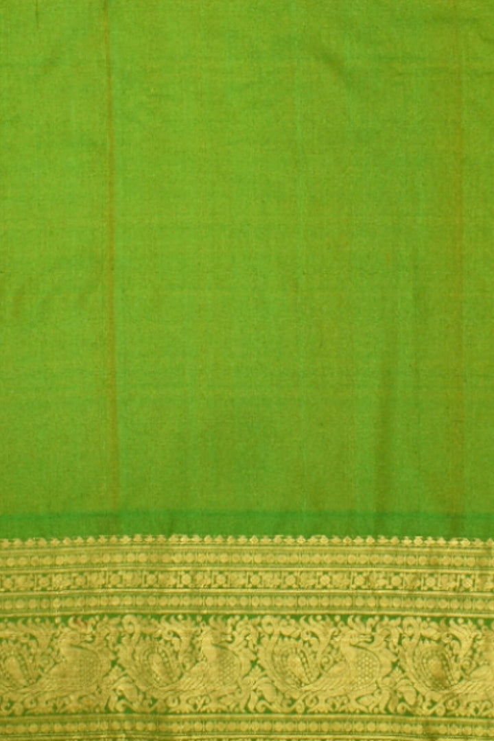 Handwoven Kanchi pure silk pure zari saree in red with peacock motifs in gold and silver