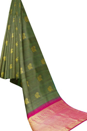 Handwoven Kanchi  pure silk saree  with peacock motifs.